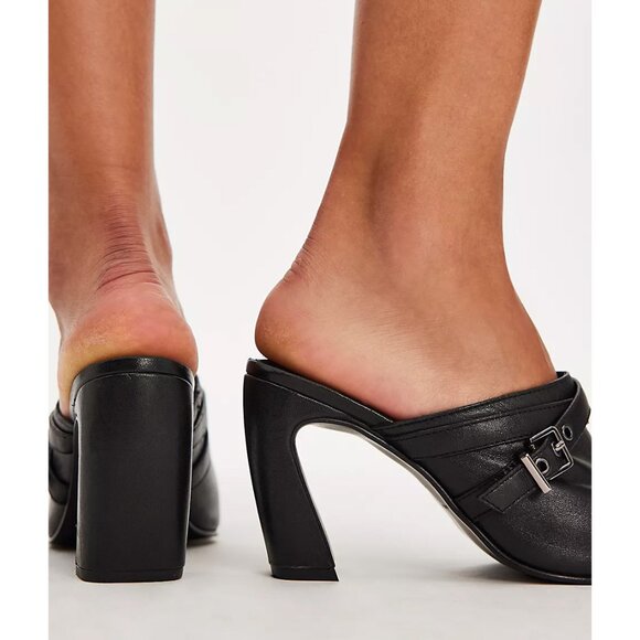 FREE PEOPLE Date Night Heeled Mules / Black Leather - Picture 4 of 13